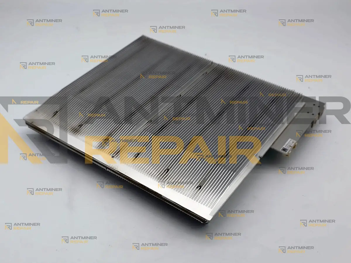 Sealminer A2 hashboard seen along the heatsink fins at a low angle
