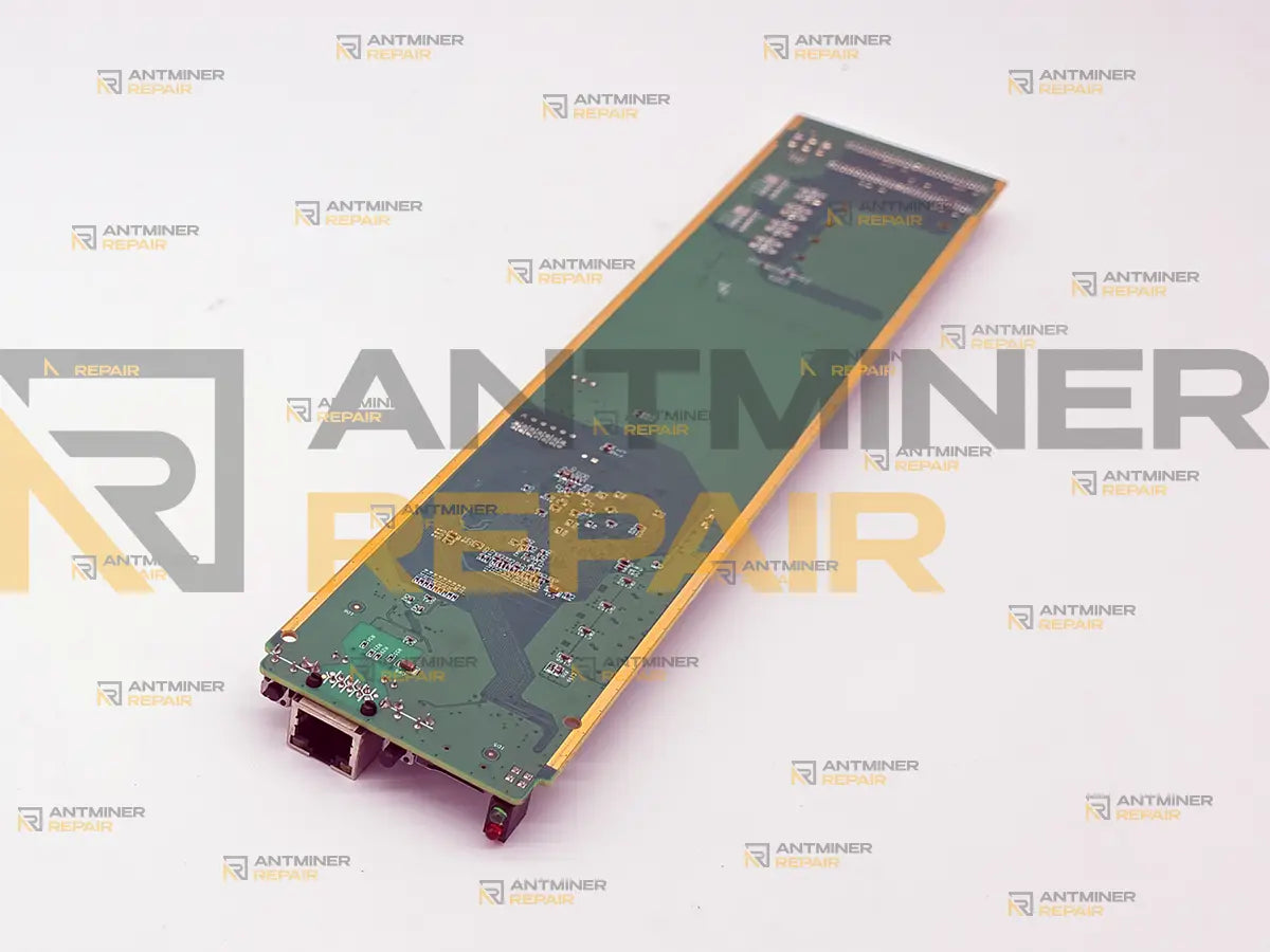 Antminer Hydro C59 C89 control board backside angled view with network port