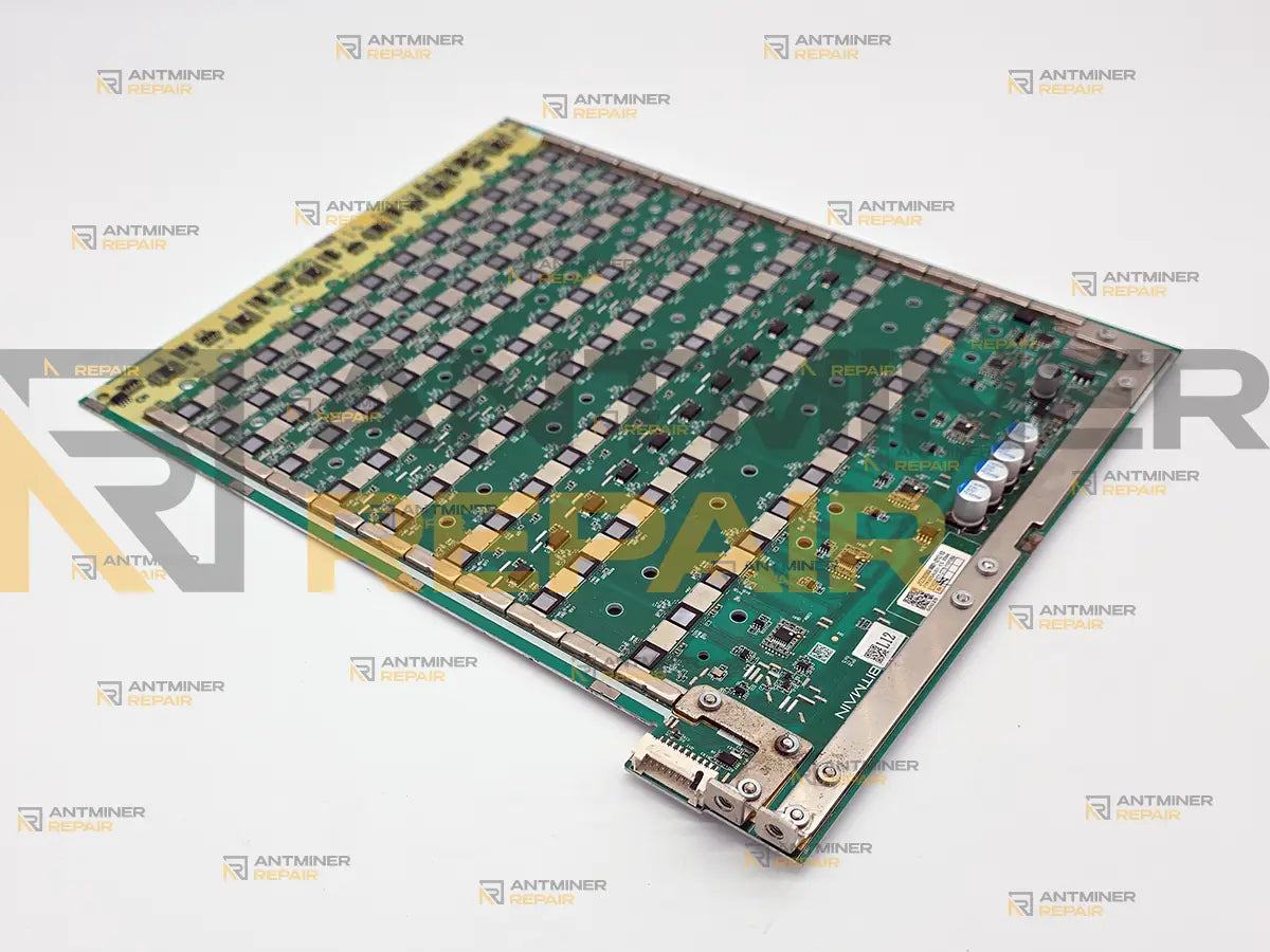 Antminer KS7 hashboard top view with 108 BM2384BA ASIC chips
