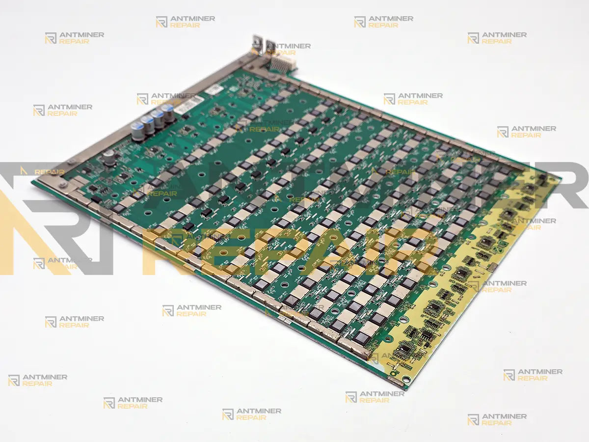 Antminer KS7 hashboard BM2384BA chip rows angled view