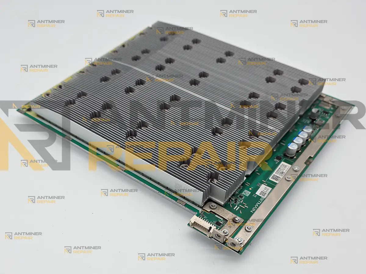 Antminer KS7 hashboard with heatsinks installed top view