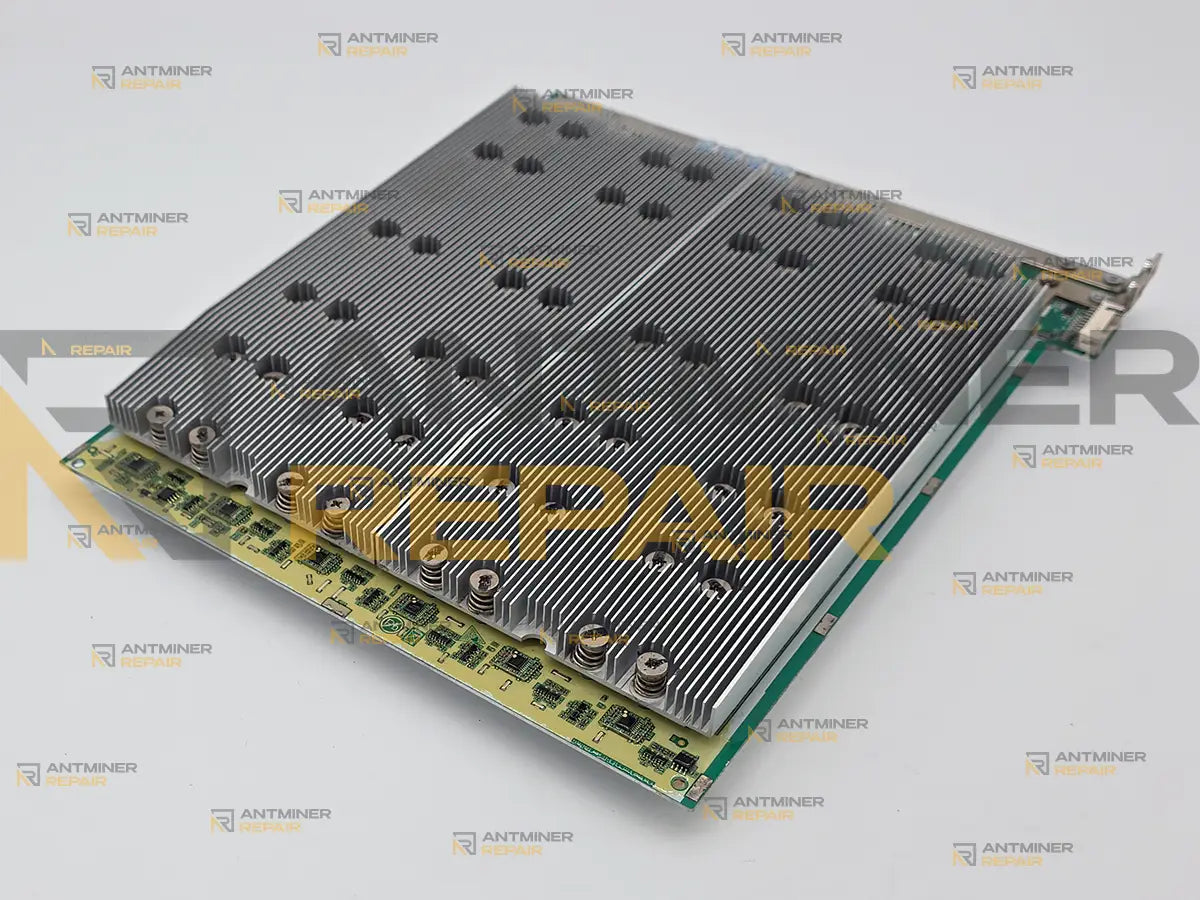 Antminer KS7 hashboard heatsink edge profile showing PCB