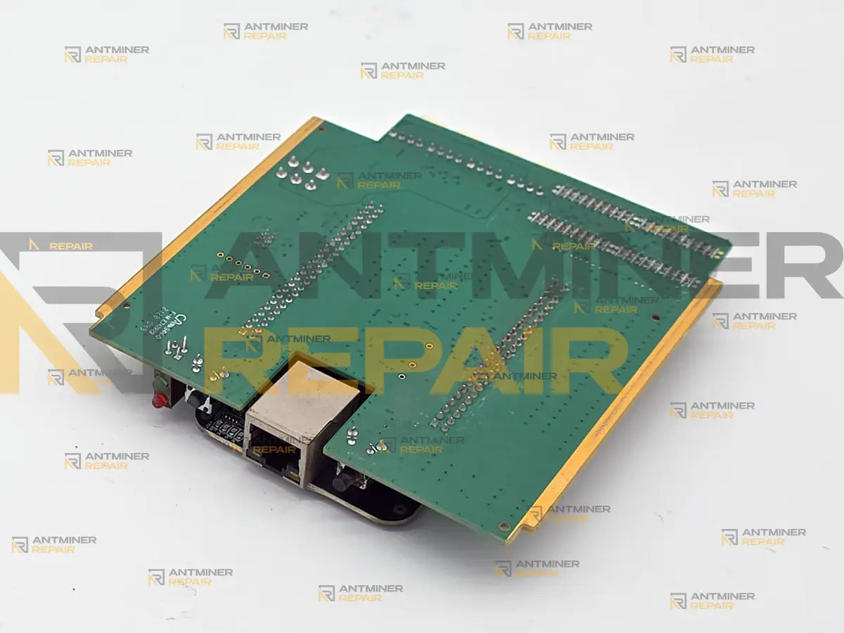Underside of an Antminer BeagleBone control board, showing the solder joints of the pin headers that carry the processor module