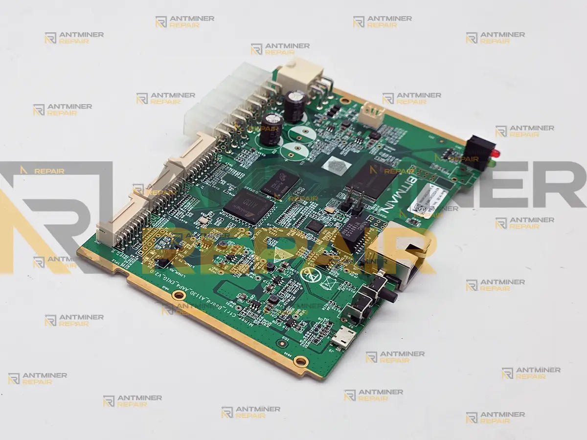 Antminer AML control board for the S21 Pro, S21 XP and S21+, silkscreened Miner_Ctrl_Board_A113D_AAP4_ENIG_V2.0, showing the main power connector and Ethernet jack