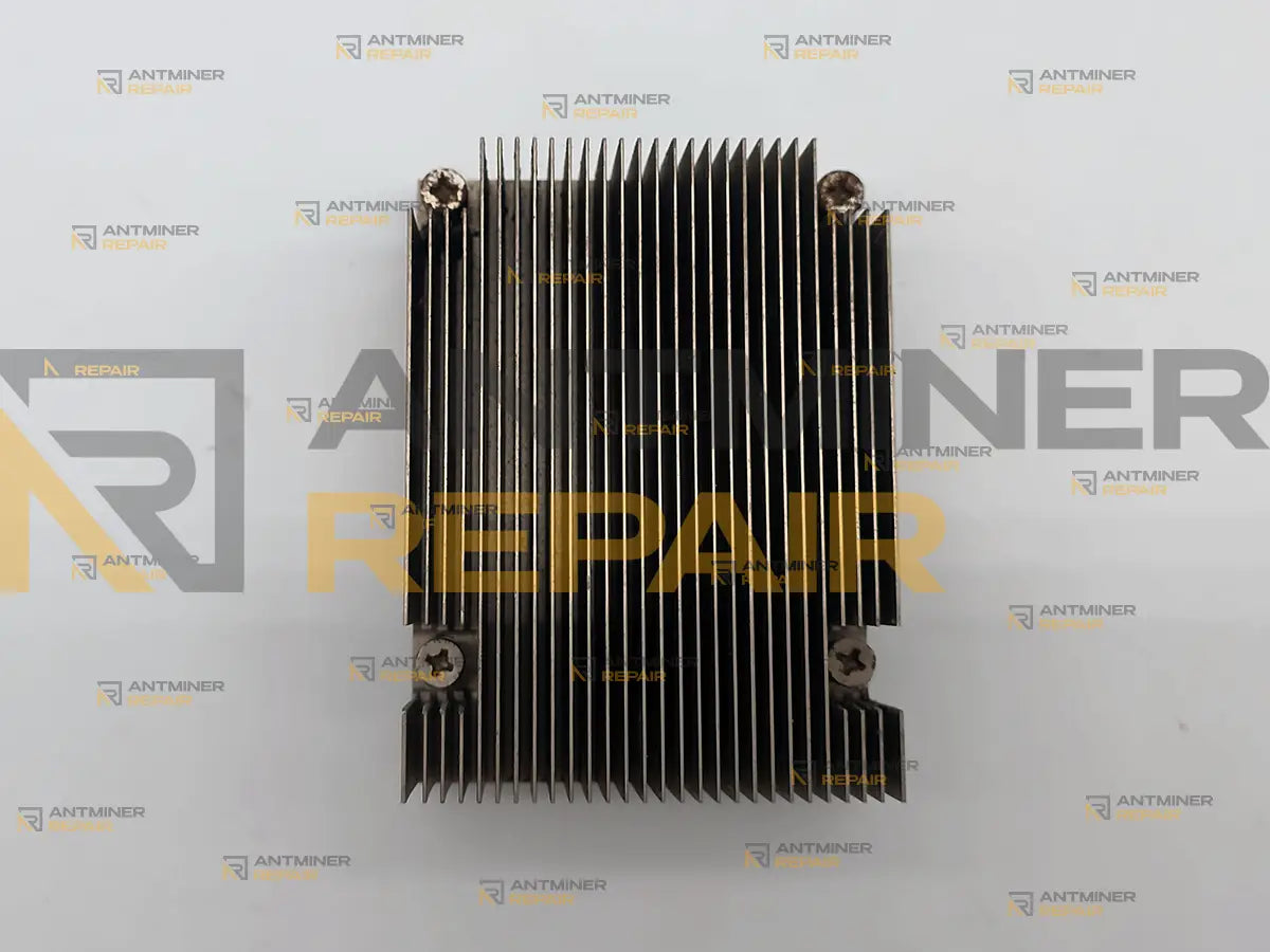 Used Antminer Z11 ASIC heatsink straight from above: fins intact, four mounting screws