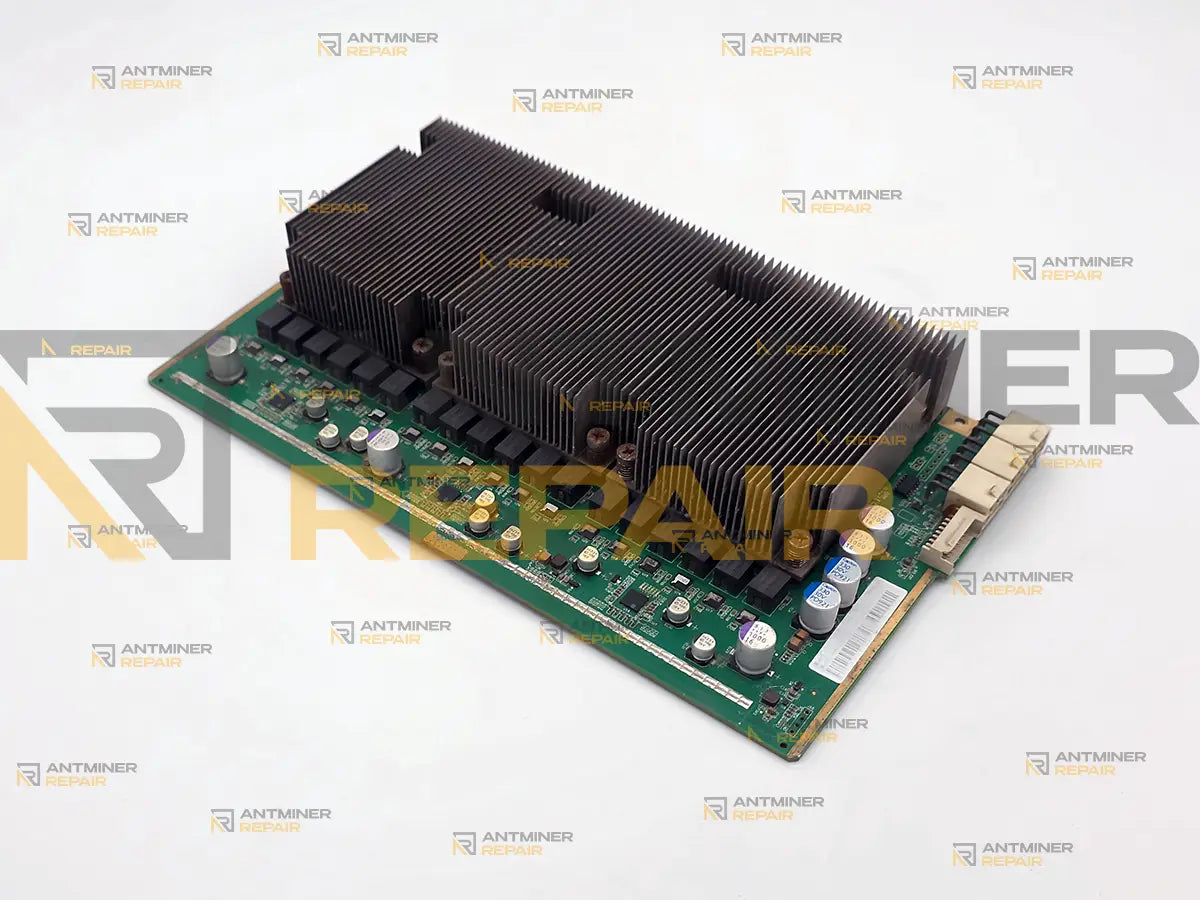 Antminer Z11 hashboard seen along the three installed ASIC heatsinks