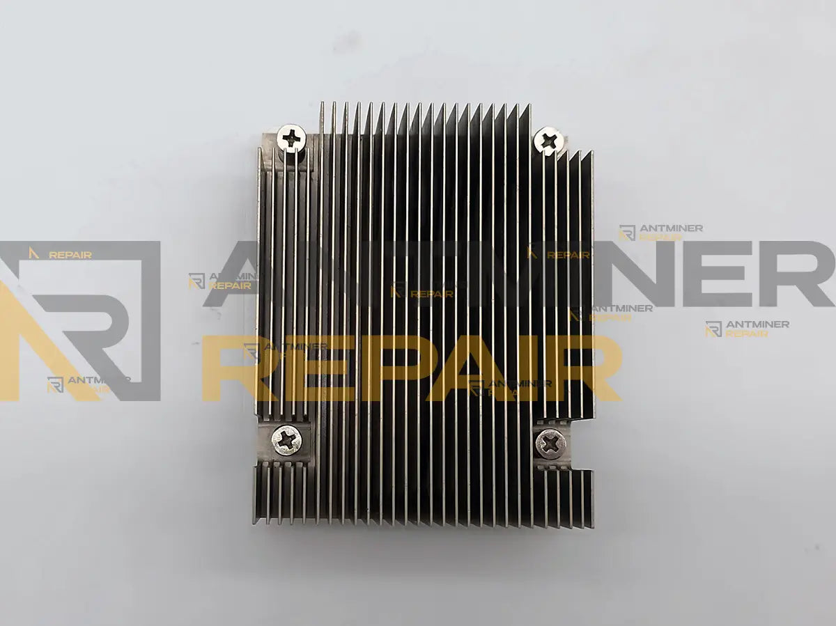 Used Antminer Z15 ASIC heatsink straight from above: fins intact, four mounting screws