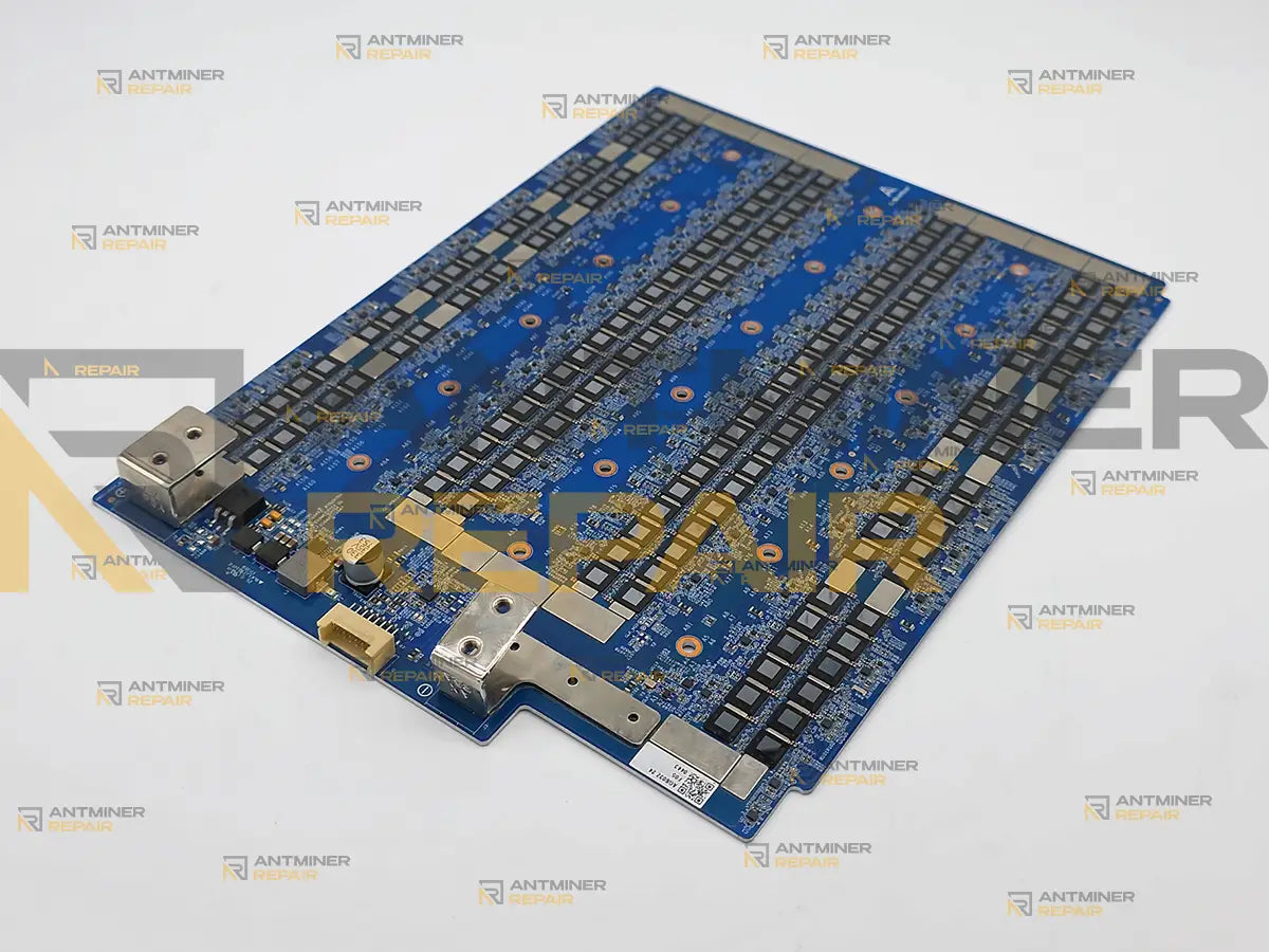 Avalon Q internal board on the bench, AvalonMiner silkscreen visible before heatsink fitting