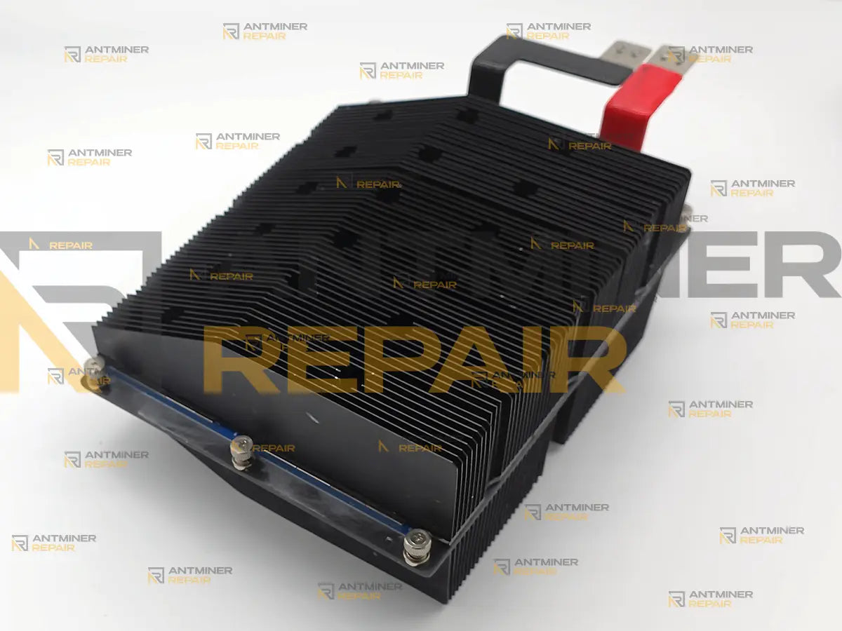 Avalon Q board and heatsink assembly, angled view along the black fin stack
