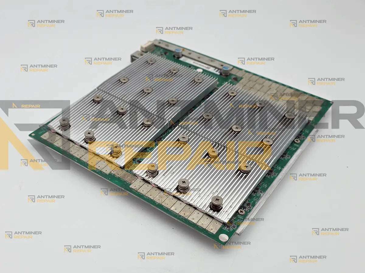 ElphaPex DG1 hashboard with heatsinks installed (back angle)