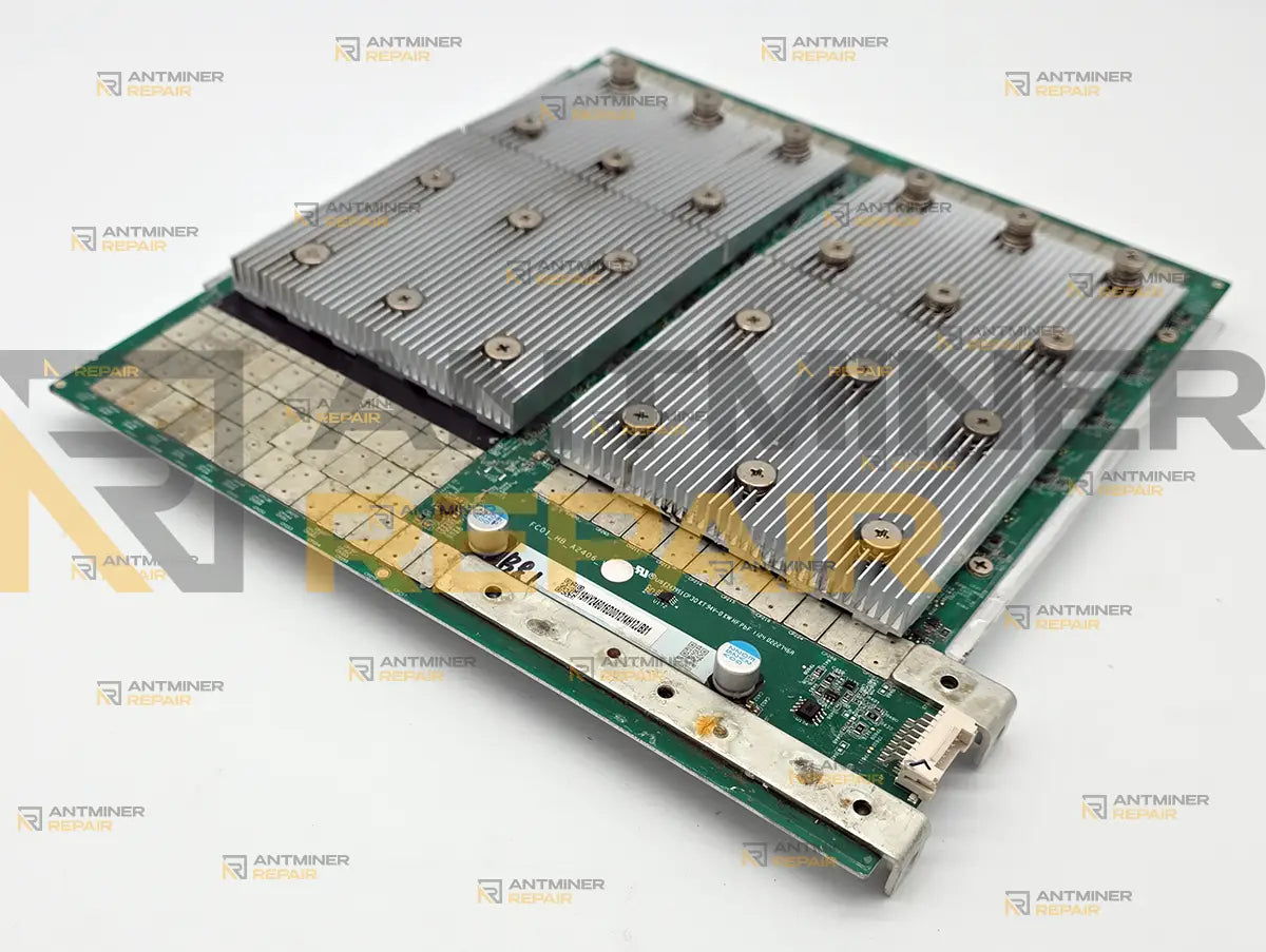 ElphaPex DG1 hashboard with heatsinks installed (front angle)