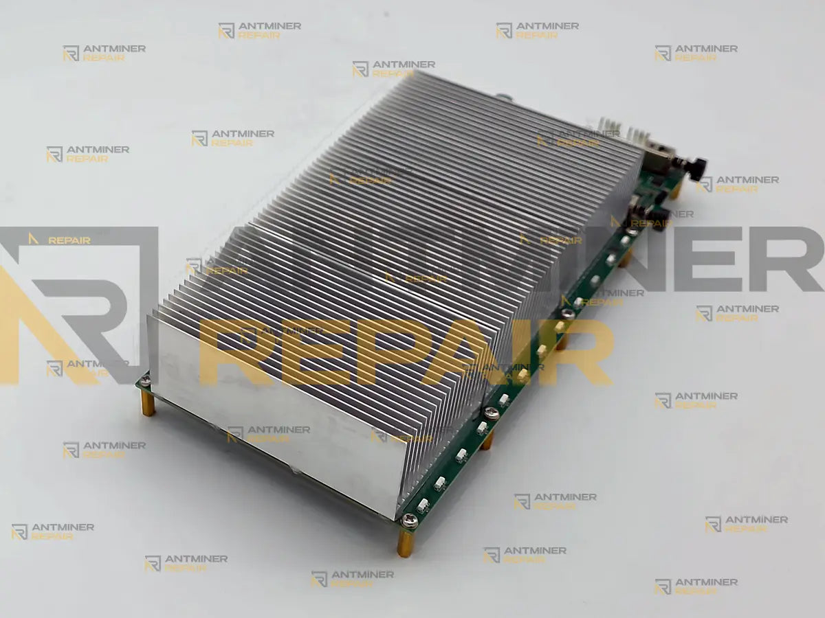 GekkoScience KBox internal board with heatsink fitted, end view along the fins