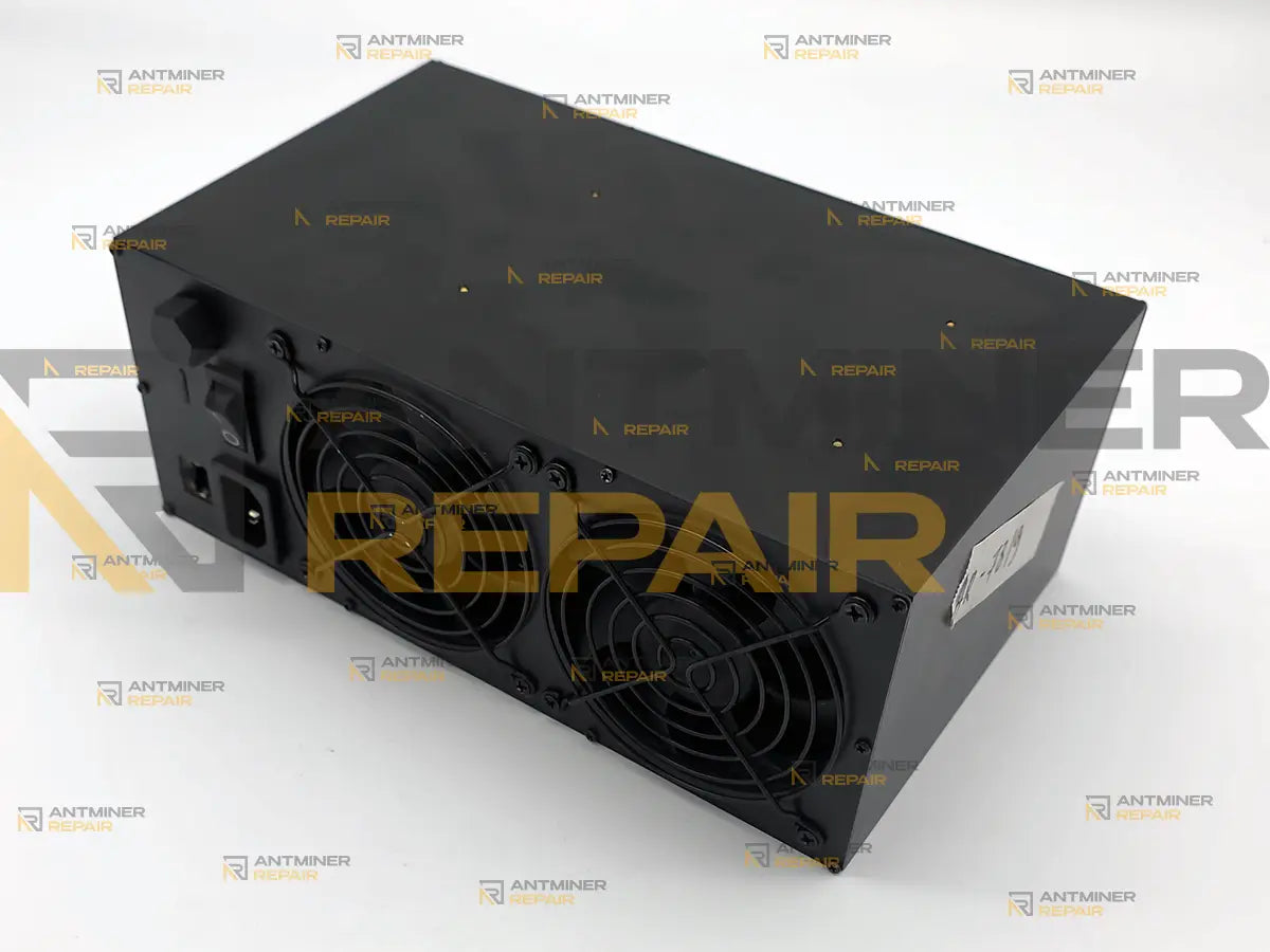 Rear of the GekkoScience KBox: two cooling fans, power switch and AC inlet