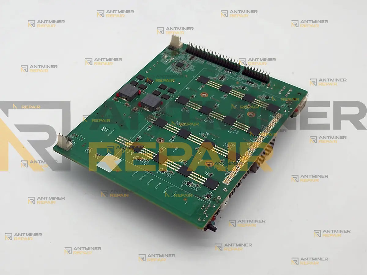 Goldshell SC-BOX internal board seen from the power side, regulator rows running across the board