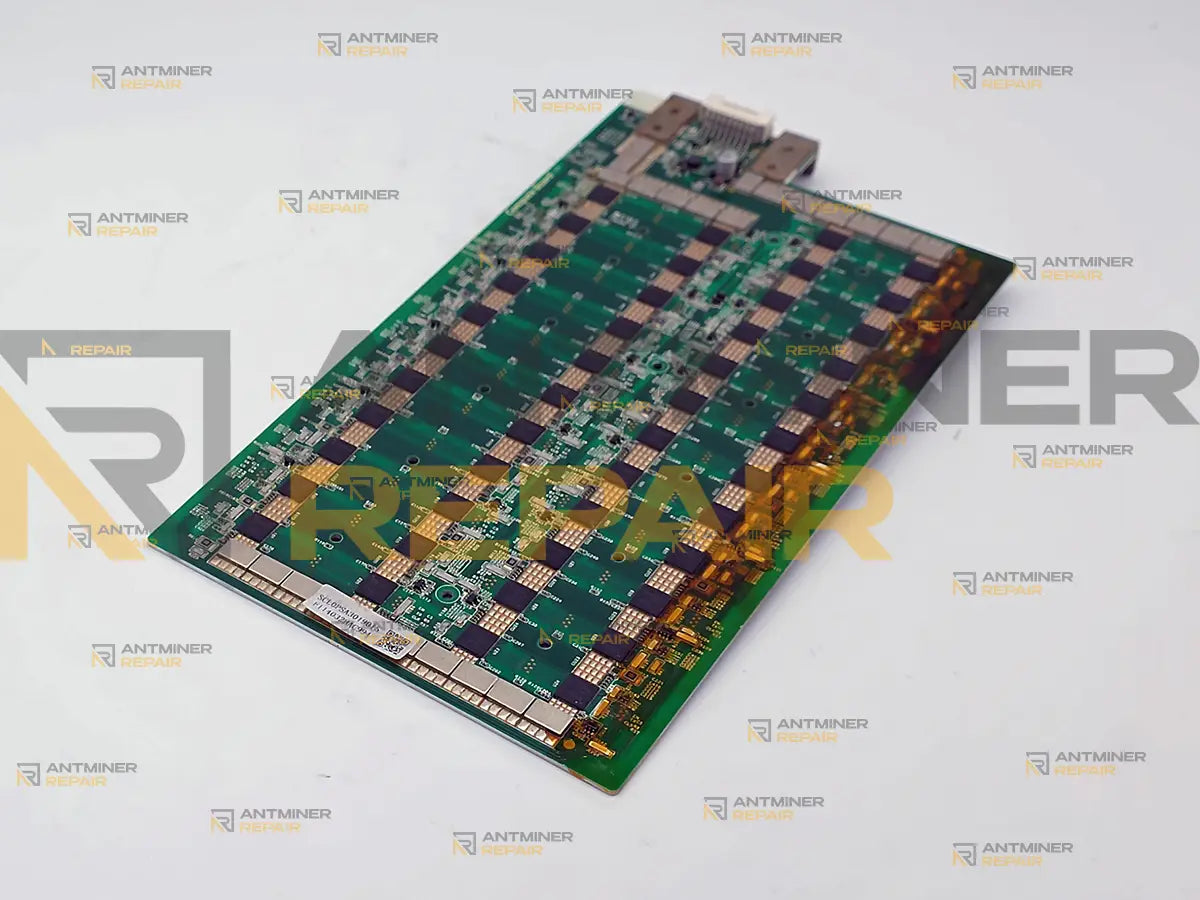 Bare Goldshell SC LITE hashboard with all 46 ICC590 chips in rows across the board