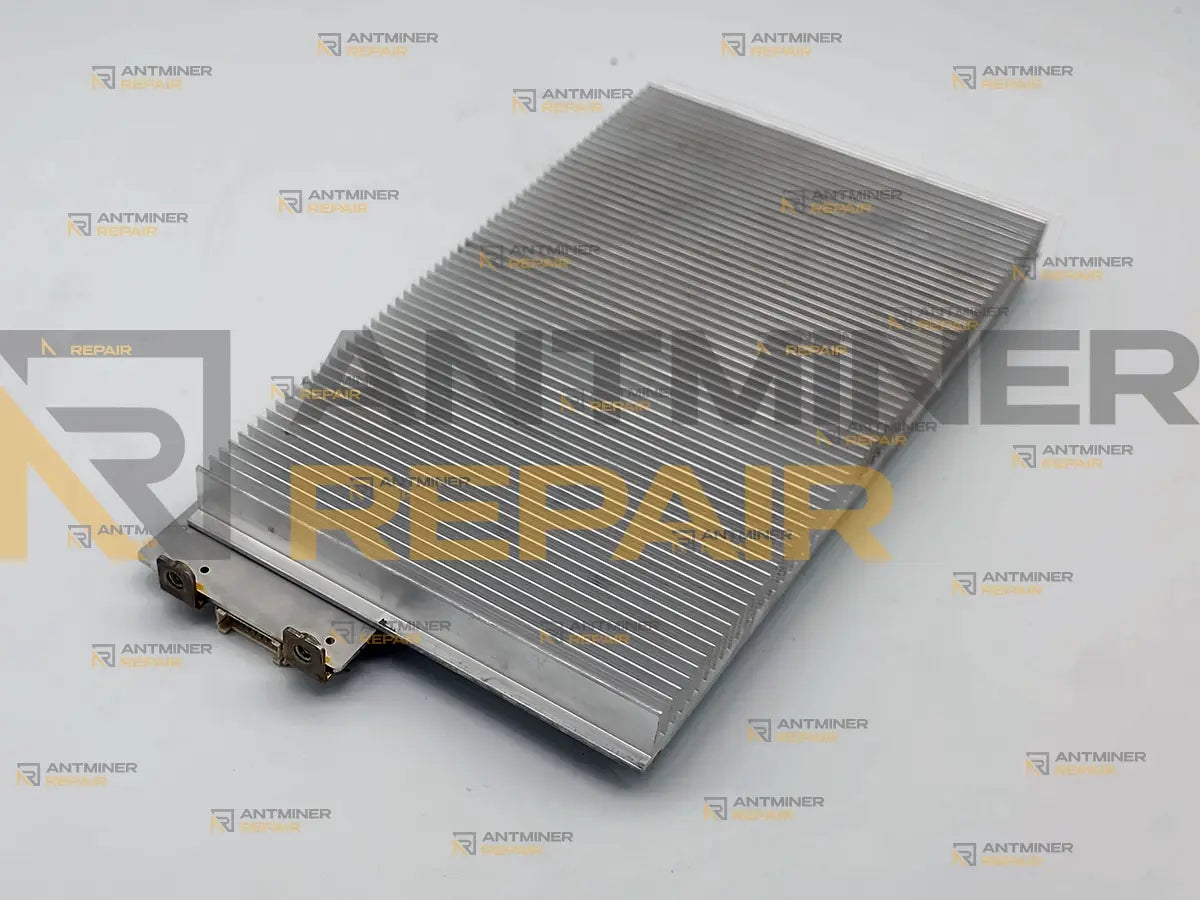 Heatsink side of a Goldshell SC LITE hashboard, the fin stack that covers the whole chip side