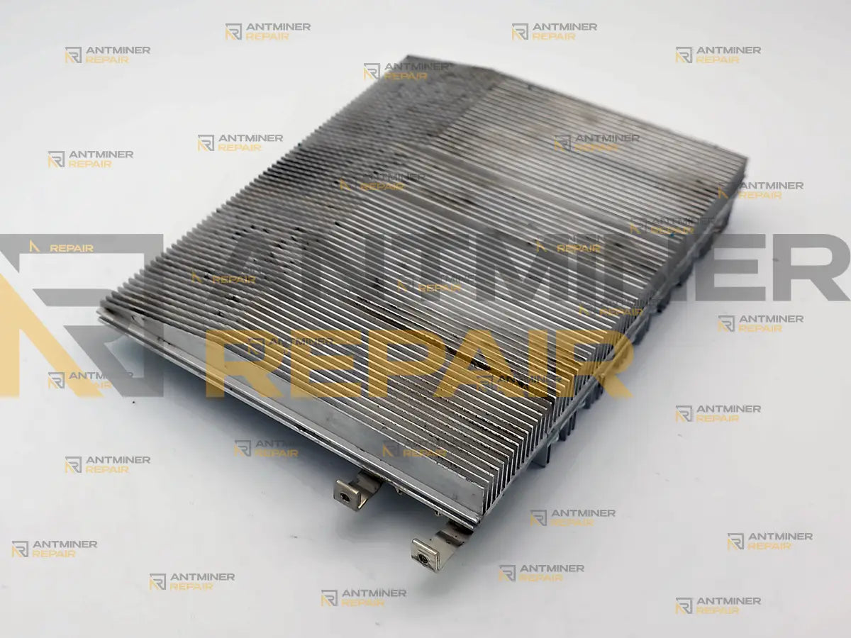 Back of an iBeLink BM-S3 hashboard heatsink, the full fin stack that cools the chip side