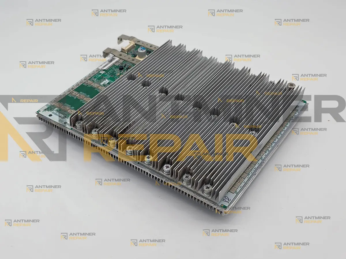 iBeLink BM-S3 hashboard heatsink side with the row of mounting screws along the edge