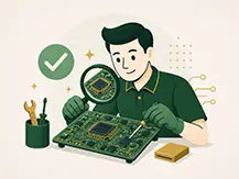 Technician inspecting and repairing a hashboard