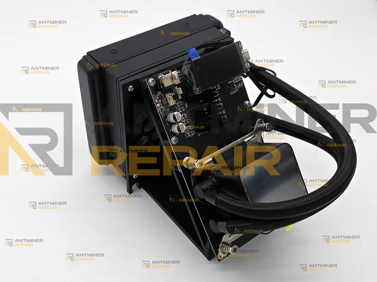 NerdQAxe++ 4.8Th angled view showing control board and cooling assembly