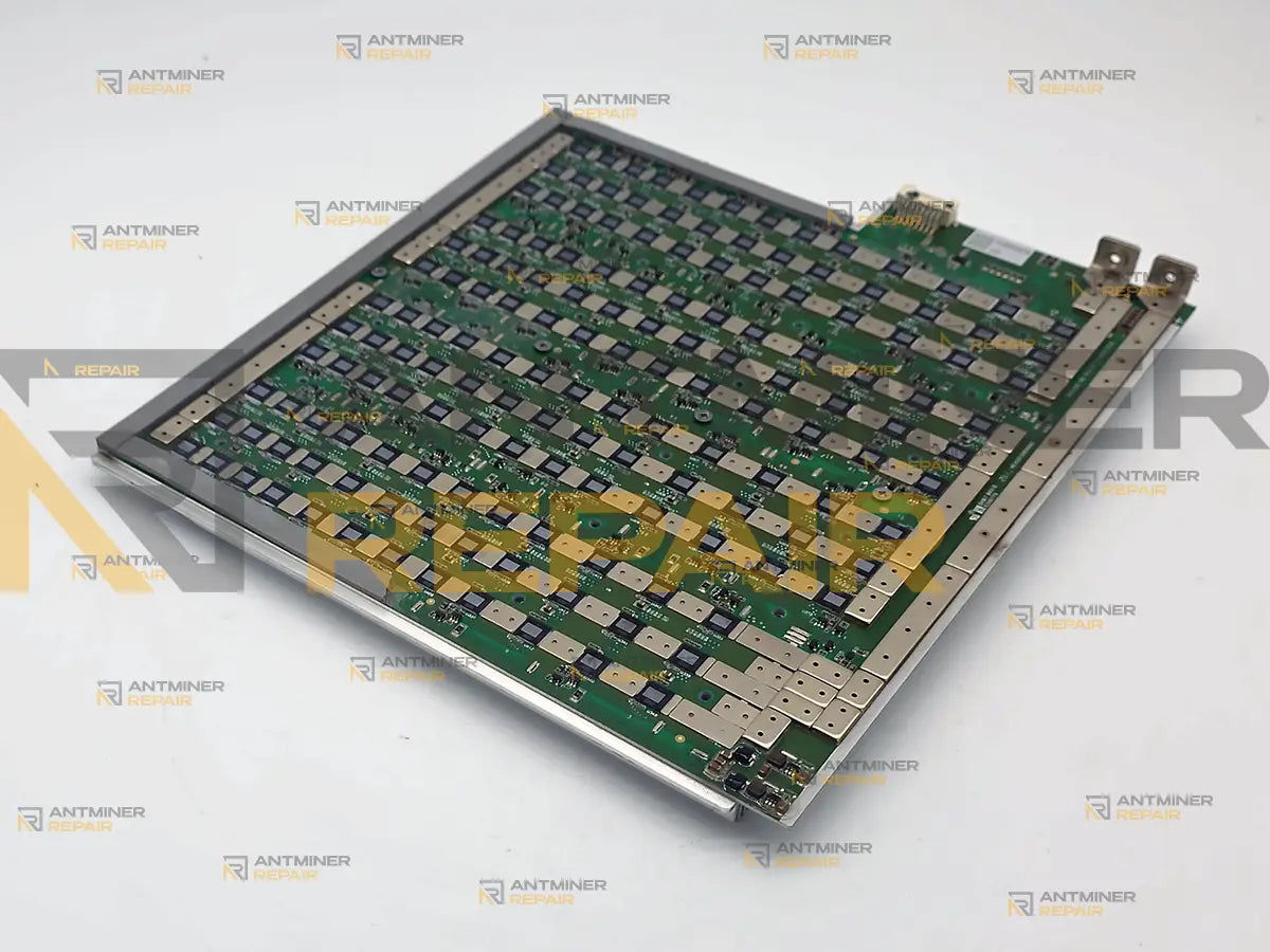 Sealminer A2 hashboard chip side, all 153 SEAL02 chips in frame