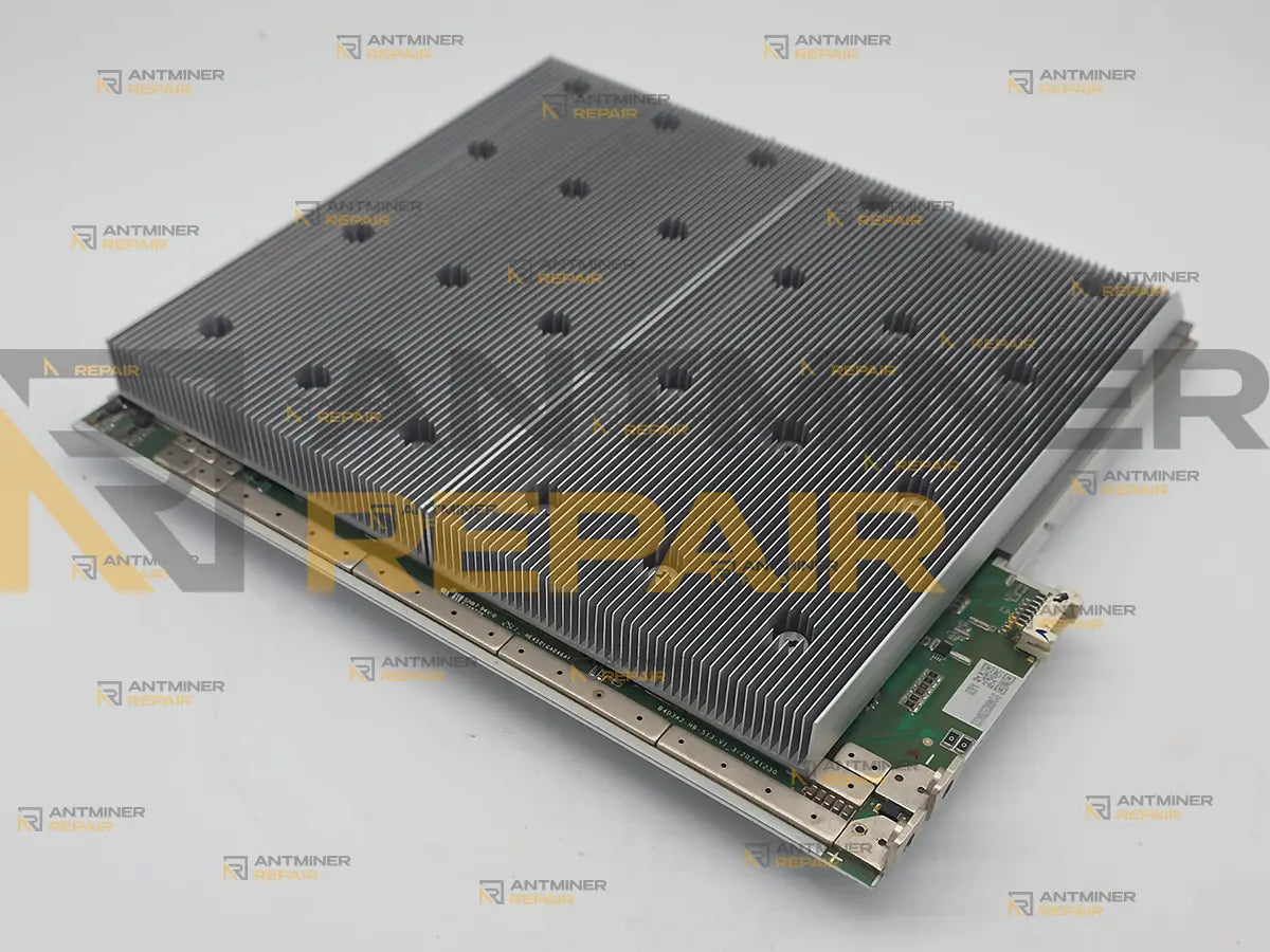 Sealminer A2 hashboard from above with the heatsink fitted, whole board in frame